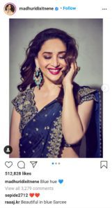 মাধুরী দীক্ষিত রয়েল ব্লু শাড়িতে যার দাম ৯৮,০০০ ডলার 1 মাধুরী দীক্ষিত